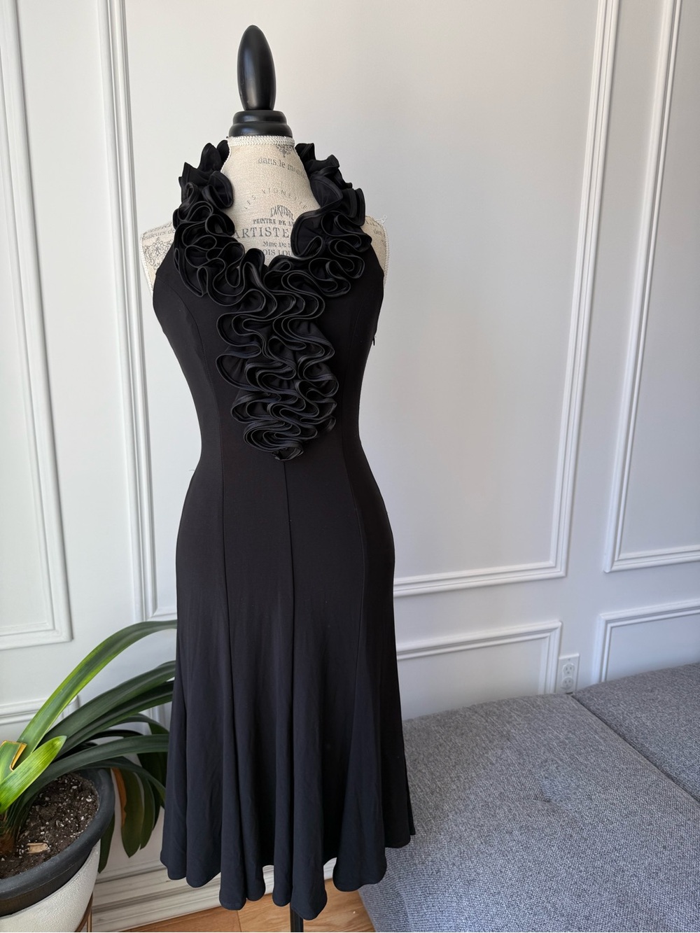 Frank Lyman Design Black Ruffle Halter Neck Dress